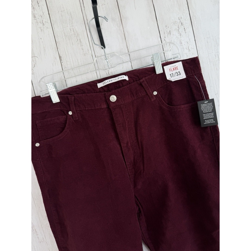 Celebrity Pink Wide Leg Corduroy Pants Women's Size 17/33 Burgundy High Rise